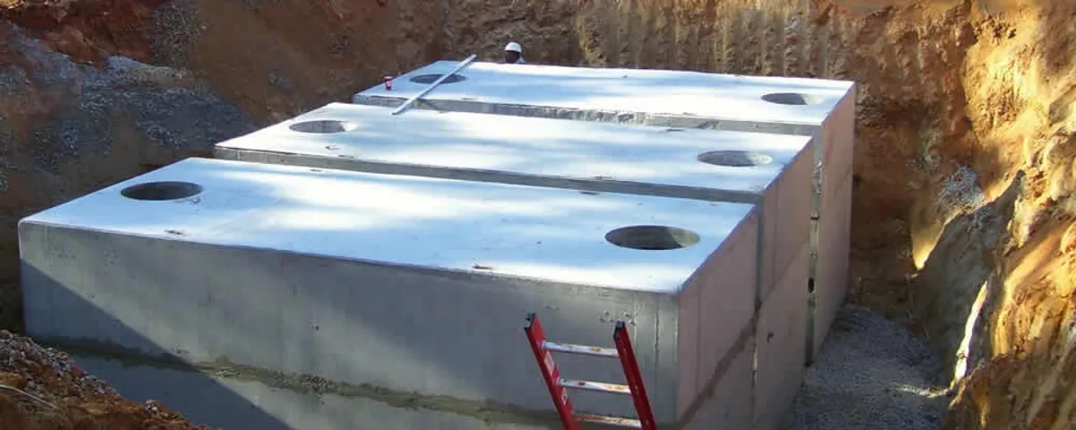 Septic tank installation site with a newly placed concrete tank in Savannah, GA